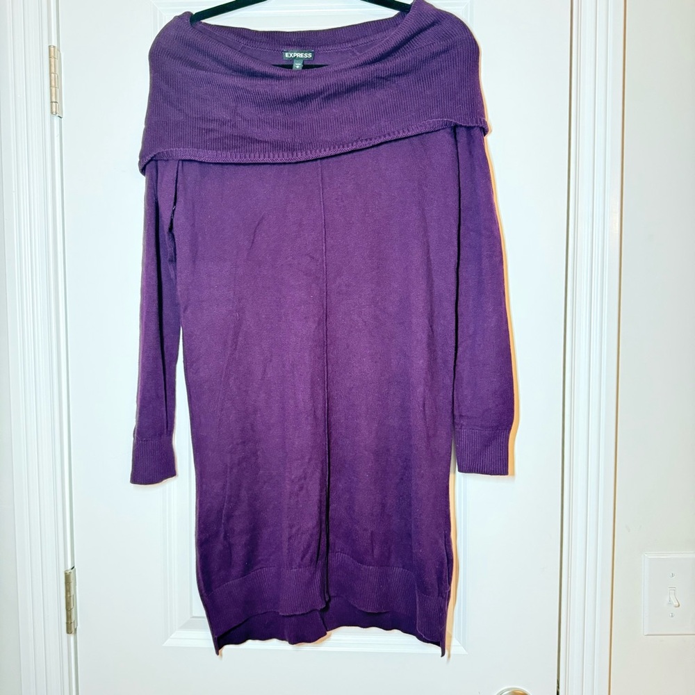 Express Rich Purple Off-the-Shoulder Long Oversize Sweater